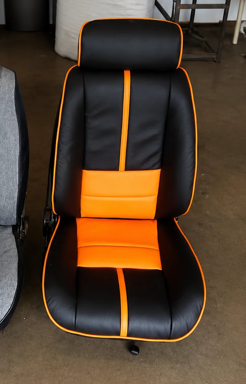 Finished black and orange custom seat