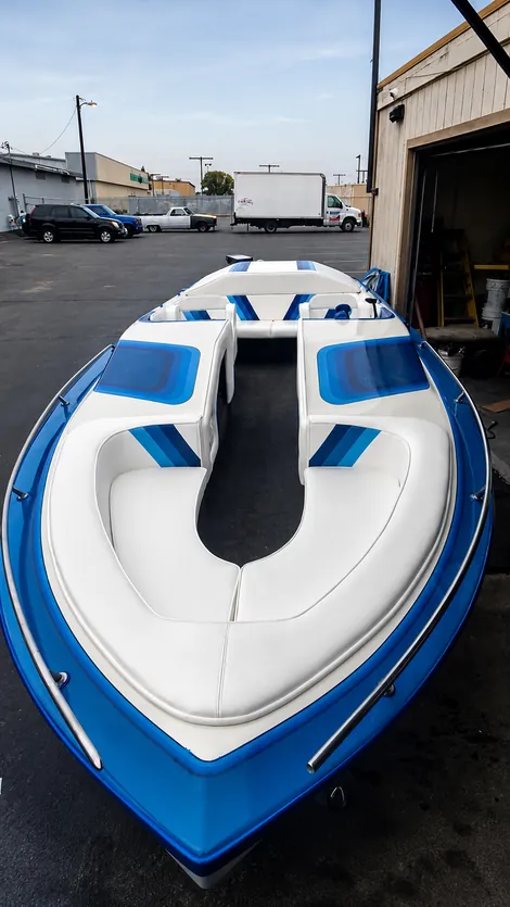 Custom white and blue boat interior