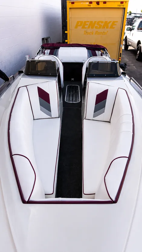 White and burgundy boat interior