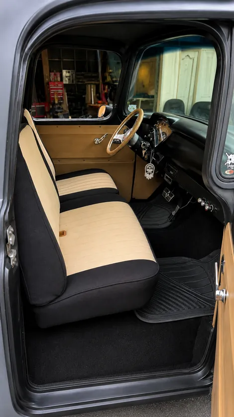 Classic truck bench seat in tan and black
