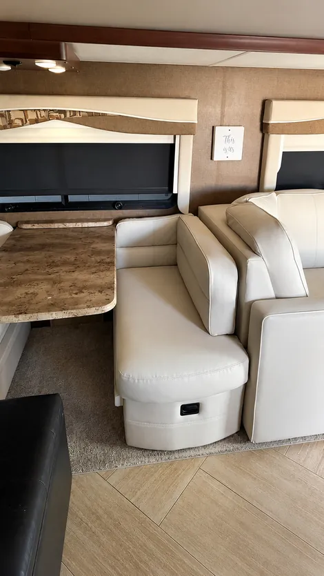 RV dinette booth in cream vinyl